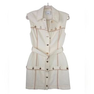 Acler Ivory Gold Button Belted Mini Dress Size 4 (AL2210078D)